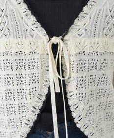 earth music&ecology ミニスカラップ透かし編みニットカーディガン