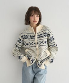 earth music&ecology ダブルzipノルディックカウチンニットカーディガン