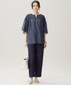 自由区 【洗える】シルクコットンローンスモッキング刺繍 ブラウス