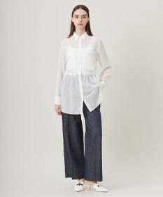 ICB 【洗える】 コットンリアクティブデニム ワイドストレートパンツ