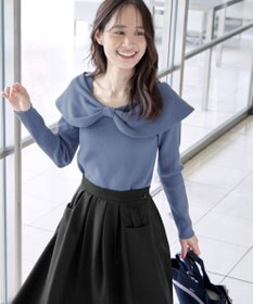 Tiaclasse リボン衿リブニットトップス