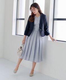 Tiaclasse 【洗える】ベルト付きストライプワンピース