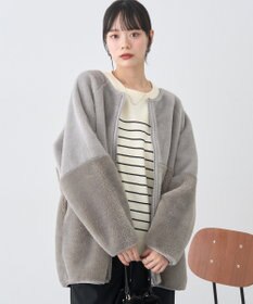 earth music&ecology 【リバーシブル】ノーカラーフェイクムートンコート