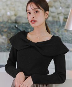 Tiaclasse リボン衿リブニットトップス