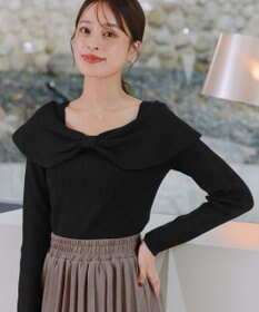 Tiaclasse リボン衿リブニットトップス