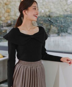 Tiaclasse リボン衿リブニットトップス