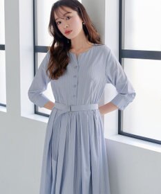 Tiaclasse 【洗える】ベルト付きストライプワンピース