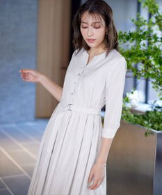 Tiaclasse 【洗える】ベルト付きストライプワンピース