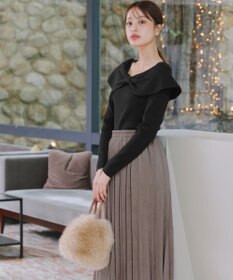 Tiaclasse リボン衿リブニットトップス