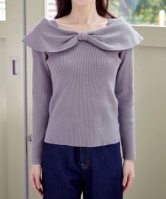 Tiaclasse リボン衿リブニットトップス