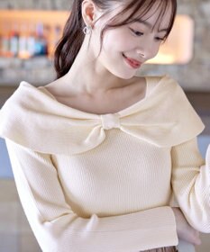 Tiaclasse リボン衿リブニットトップス