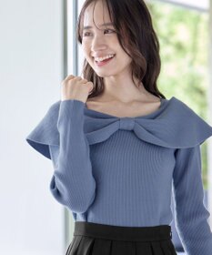 Tiaclasse リボン衿リブニットトップス