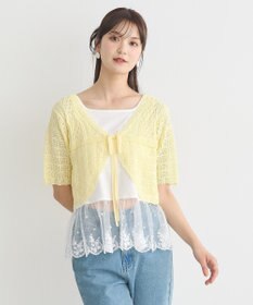 earth music&ecology ミニスカラップ透かし編みニットカーディガン