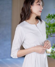 Tiaclasse 【洗える】ベルト付きストライプワンピース