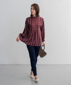 ANY 【洗える】ピンタックチェックブラウス