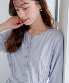 Tiaclasse 【洗える】ベルト付きストライプワンピース