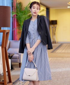 Tiaclasse 【洗える】ベルト付きストライプワンピース