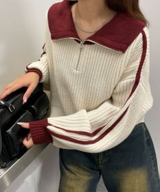 WEGO ハーフジップニットプルオーバー