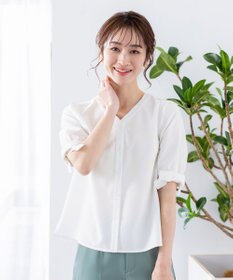 Tiaclasse L 【洗える】麻調リボン袖ブラウス