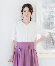 Tiaclasse L 【洗える】麻調リボン袖ブラウス