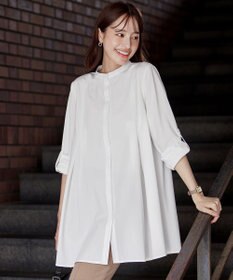 Tiaclasse 【洗える】-TiaBASIC-バンドカラーシャツチュニックブラウス