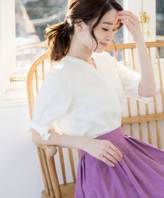 Tiaclasse L 【洗える】麻調リボン袖ブラウス