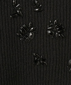 自由区 【洗える】テクスチャーコットンブレンド ビジューデザインニット