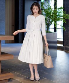 Tiaclasse L 【洗える】ベルト付きストライプワンピース