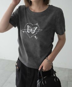 WEGO メタリックバタフライサークルロゴT