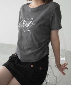 WEGO メタリックバタフライサークルロゴT