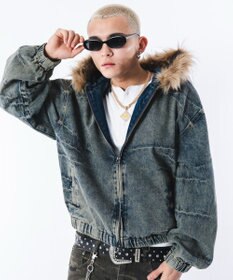 WEGO 【ユニセックス着用ITEM】ファーフードスラッシュデニムブルゾン