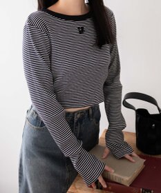 WEGO ワンポイントデザインフィンガーホールリブロンT