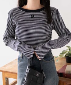 WEGO ワンポイントデザインフィンガーホールリブロンT