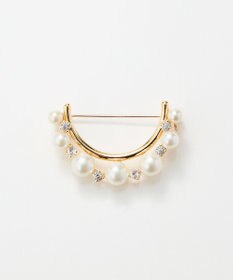 Phoebe フォーマルパールビジューハーフブローチ　ゴールド