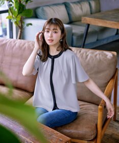 Tiaclasse L 【新色追加・洗える】フロントタック配色ブラウス