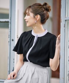 Tiaclasse L 【新色追加・洗える】フロントタック配色ブラウス