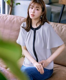 Tiaclasse L 【新色追加・洗える】フロントタック配色ブラウス