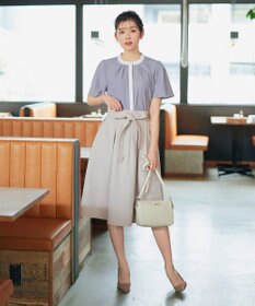 Tiaclasse L 【新色追加・洗える】フロントタック配色ブラウス