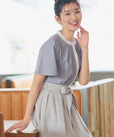 Tiaclasse L 【新色追加・洗える】フロントタック配色ブラウス