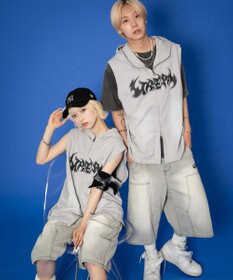 WEGO ノースリーブグラフィックZIPパーカー