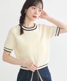 earth music&ecology バイカラーフラワージャガードニットプルオーバー