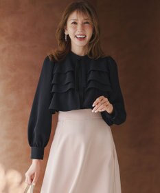 組曲 【KUMIKYOKU NAVY】コンフォータブルドレープ フリルブラウス ネイビー系