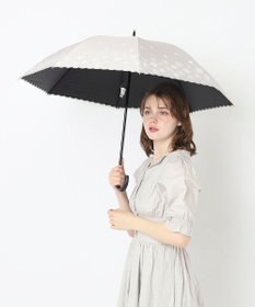 ランバン オン ブルー 晴雨兼用日傘 長傘 フラワー×スカラ刺繍 遮光 遮 