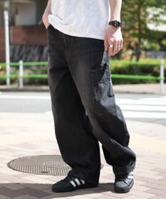 WEGO 【SMLサイズ展開/ウエスト紐】イージー3Dバレルレッグデニムカーゴパンツ