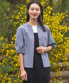 J.PRESS LADIES 【洗える】バイカラーギンガム&ストライプ ブラウス