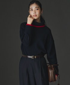 23区 S 【洗える】ウールカシミヤ コンビカラー オフタートル ニット ネイビー系