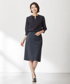 J.PRESS LADIES シャドーストライプ スリットフリルネック カットソー