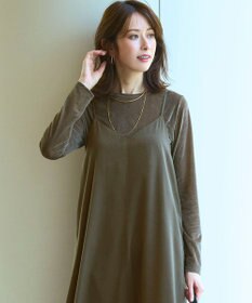 23区 【洗える】シアーベロア ロングスリーブ Tシャツ カーキ系