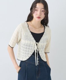 earth music&ecology ミニスカラップ透かし編みニットカーディガン