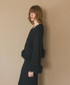 GRACE CONTINENTAL ラメフェザーフリンジカーディガン